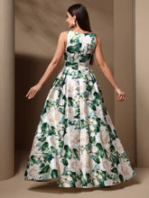 Women's Floral Print Round Neck Sleeveless Bridesmaid Dress With Mesh Patchwork For Summer
